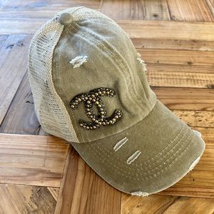 NWOT Distressed “Chanel” Baseball Cap